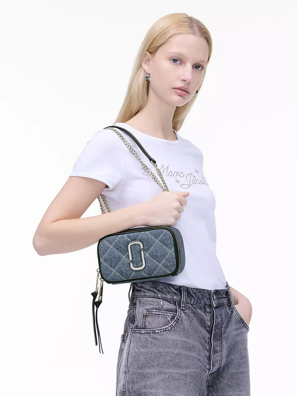 The Quilted Softshot Light Wash Indigo Denim Cross-Body Bag