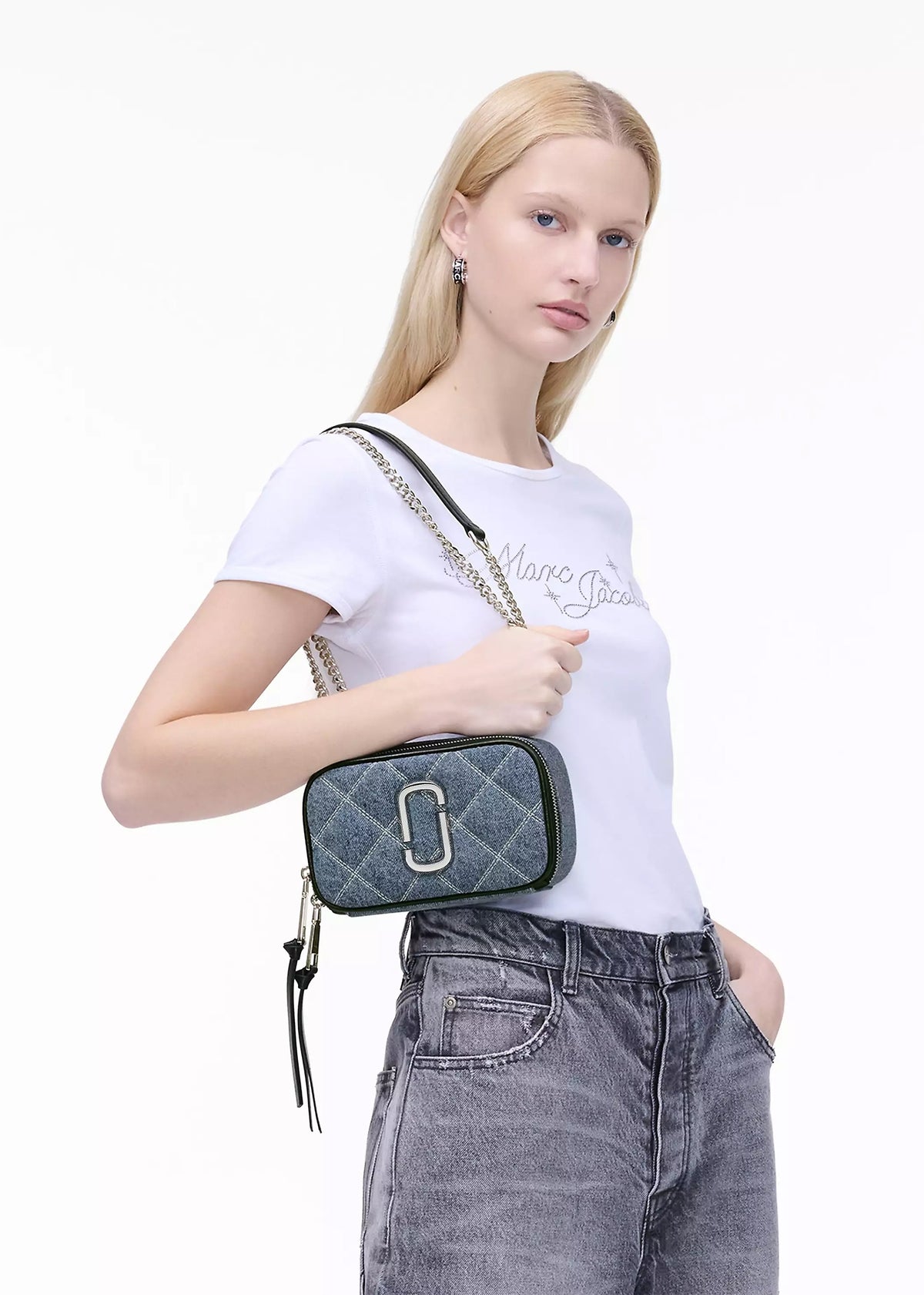 The Quilted Softshot Light Wash Indigo Denim Cross-Body Bag