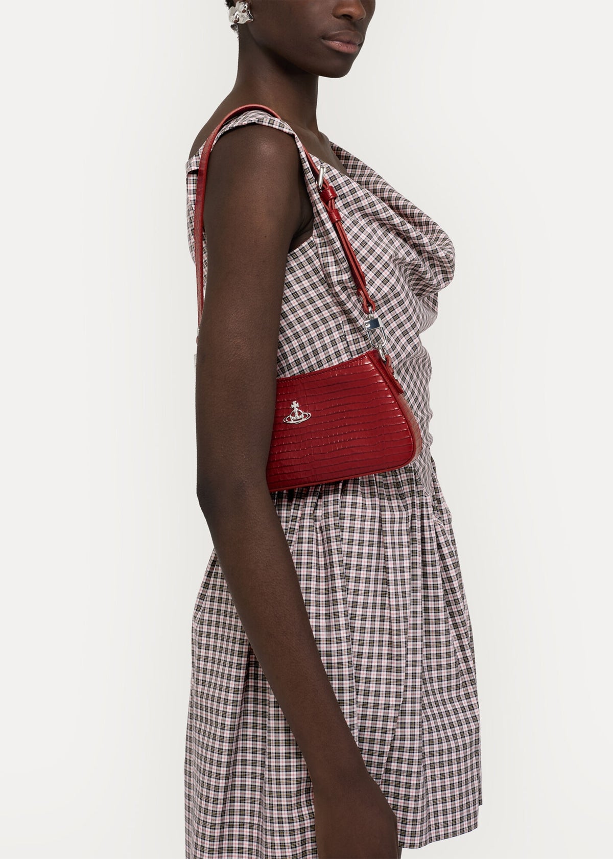Tasha Mini Croc Embossed Red Leather Shoulder Phone Bag