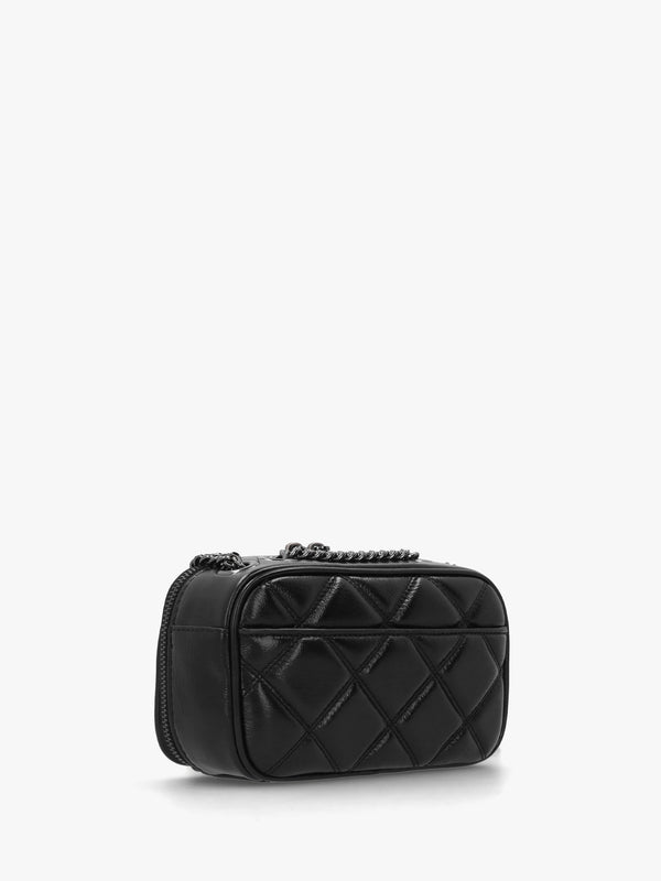 The Quilted Softshot Black Leather Cross-Body Bag