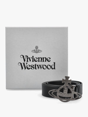 Line Gunmetal Orb Buckle Black Leather Belt