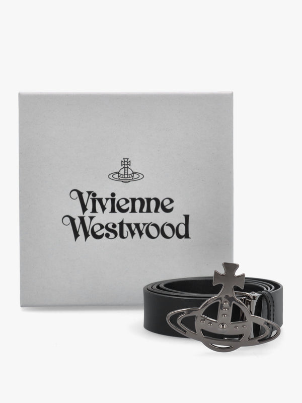 Line Gunmetal Orb Buckle Black Leather Belt