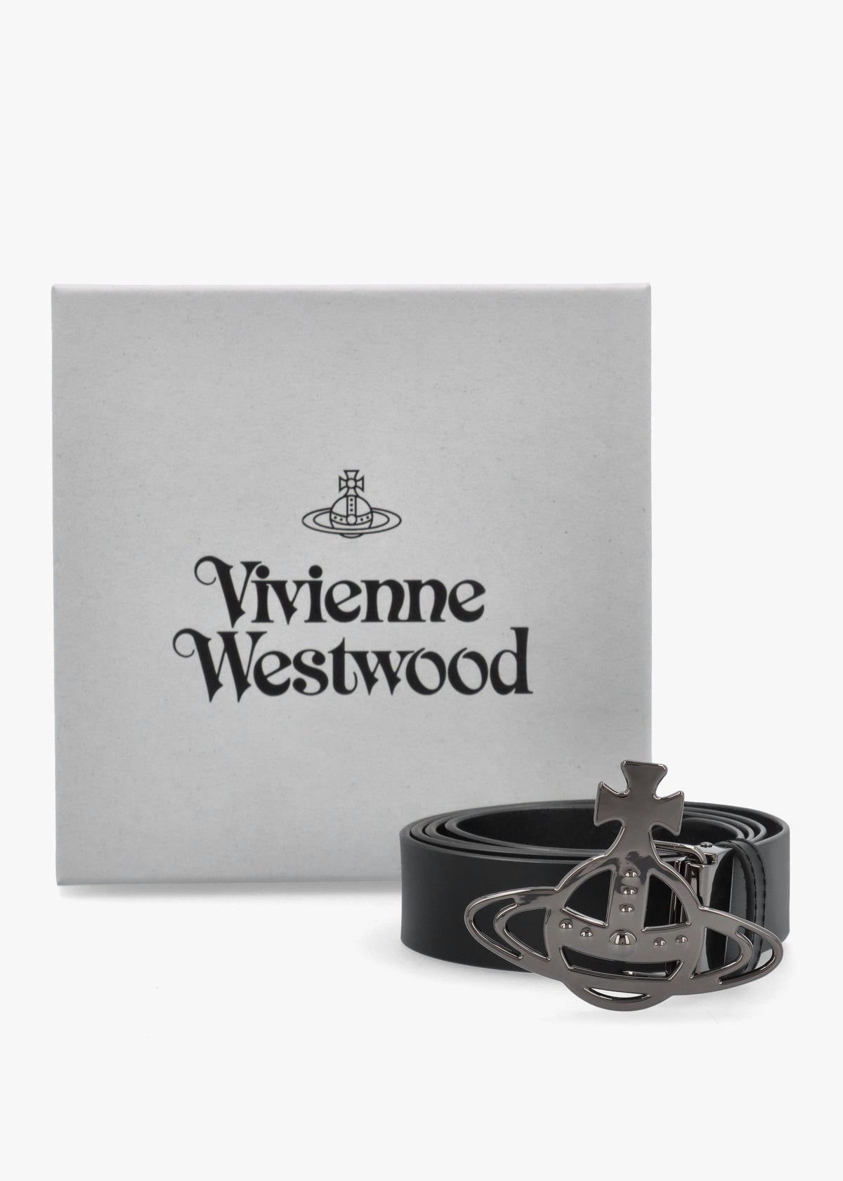 Line Gunmetal Orb Buckle Black Leather Belt
