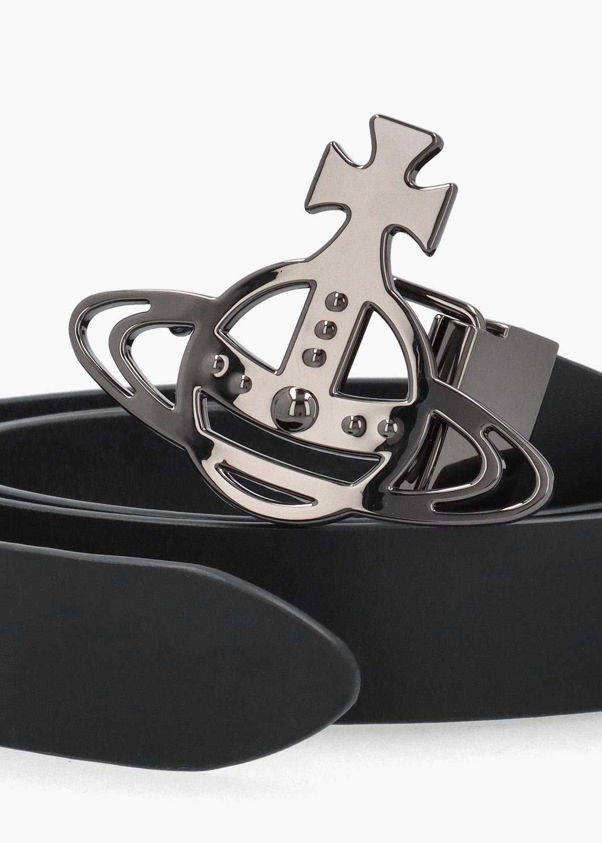 Line Gunmetal Orb Buckle Black Leather Belt