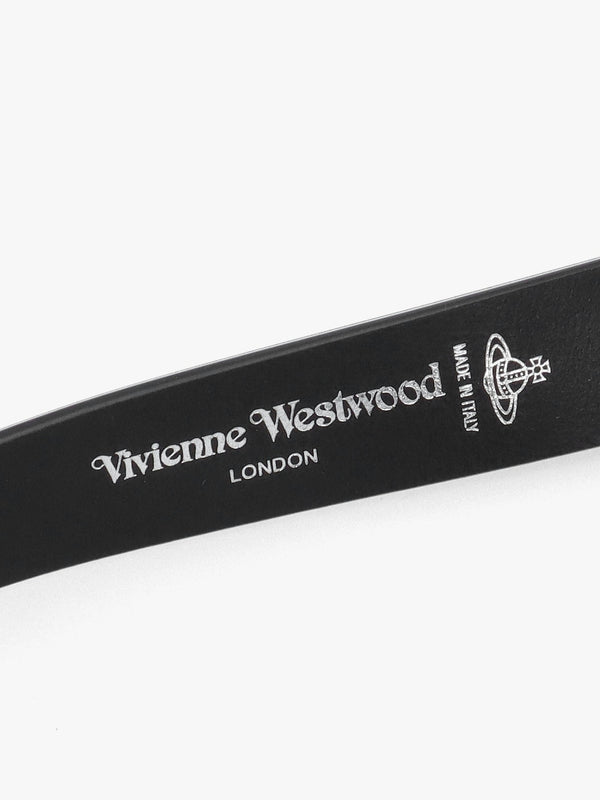 Line Gunmetal Orb Buckle Black Leather Belt