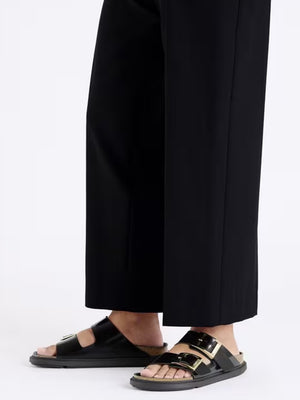 Arizona Droplet Buckle High Shine Black Natural Patent Leather Mules