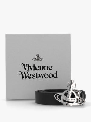 Line Silver Orb Buckle Black Leather Belt