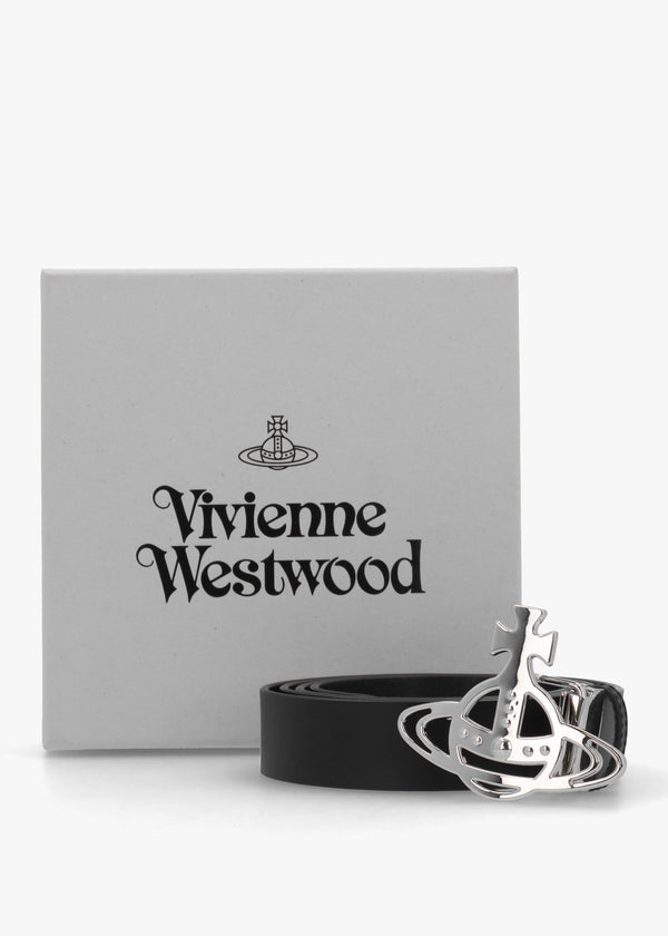 Line Silver Orb Buckle Black Leather Belt