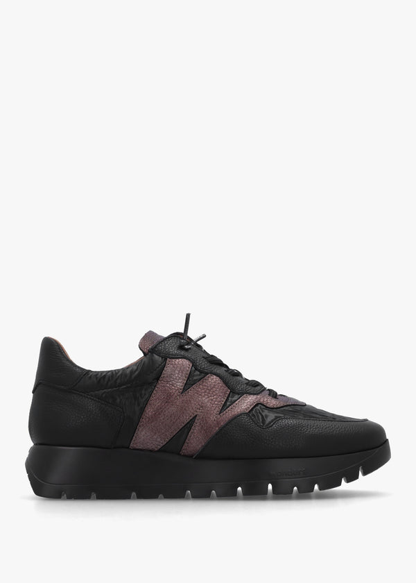 Odisei 91 Black Metallic Leather & Nylon Trainers