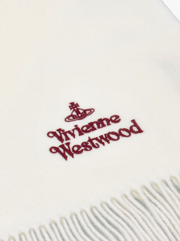 Unisex Embroidered White Wool Scarf