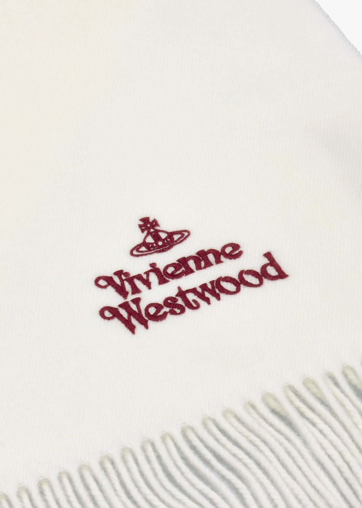 Unisex Embroidered White Wool Scarf