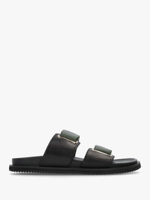 Pacey Black & Khaki Leather Two Bar Mules