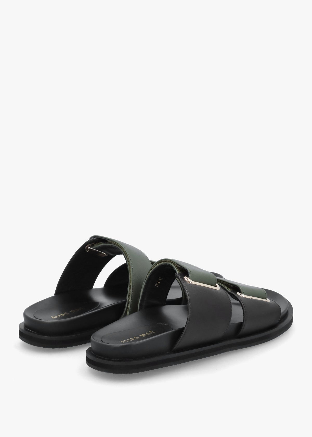 Pacey Black & Khaki Leather Two Bar Mules