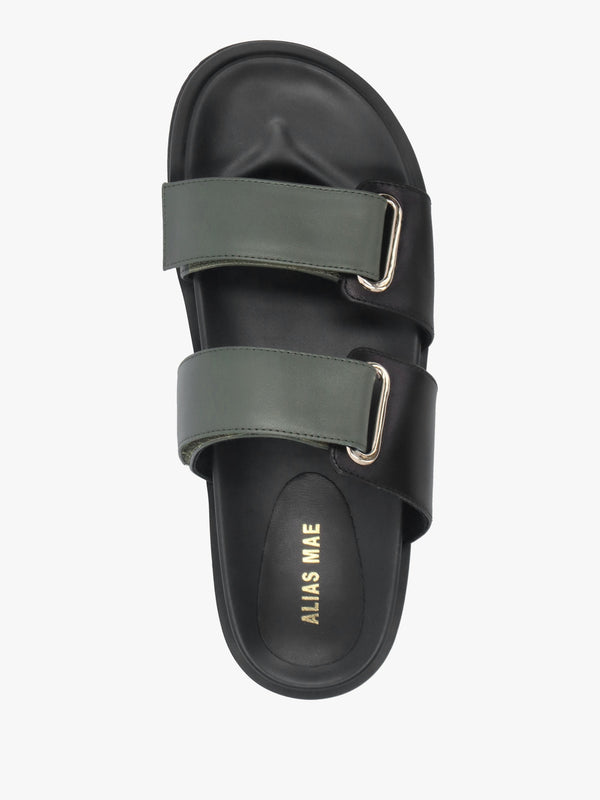 Pacey Black & Khaki Leather Two Bar Mules