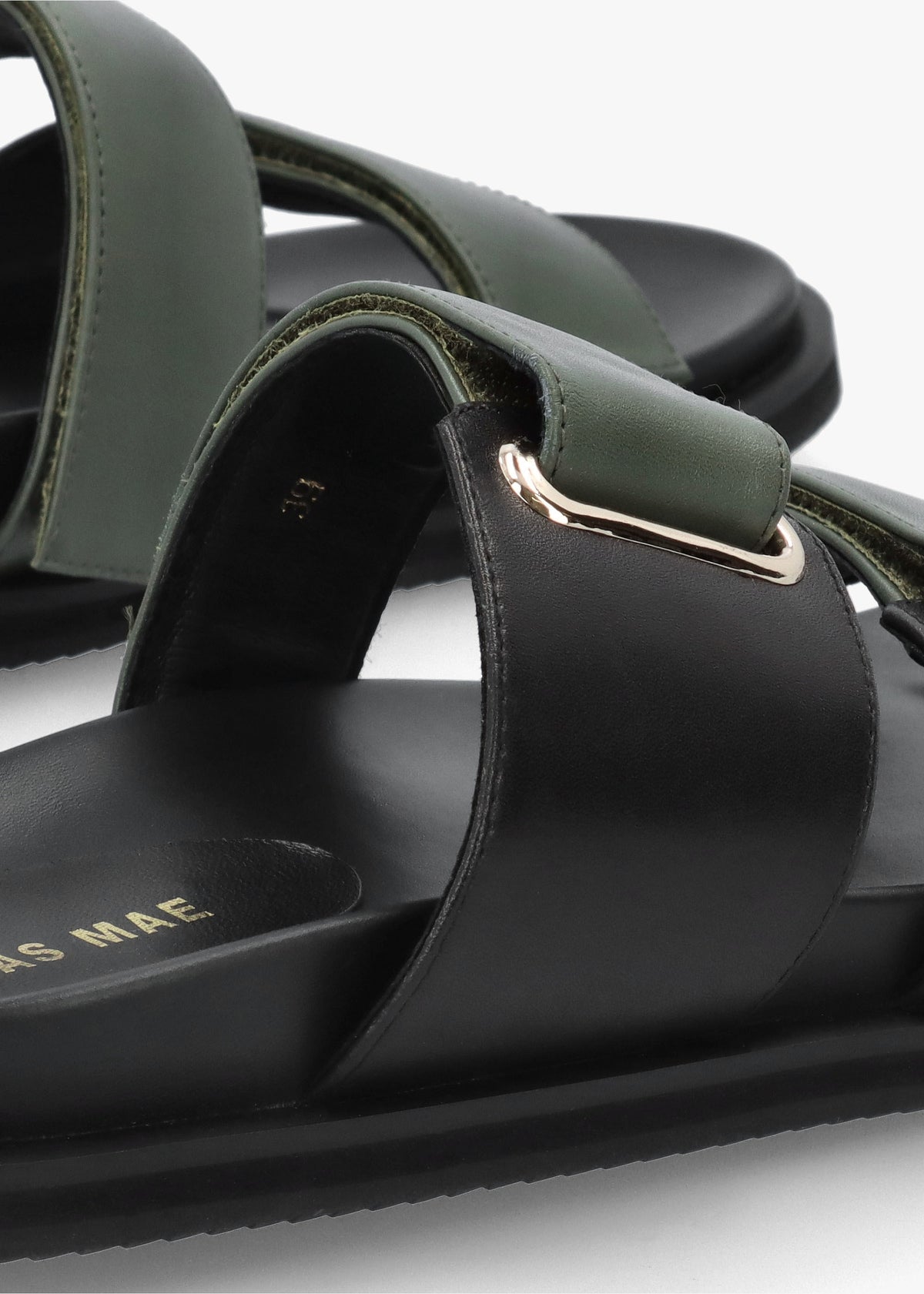 Pacey Black & Khaki Leather Two Bar Mules
