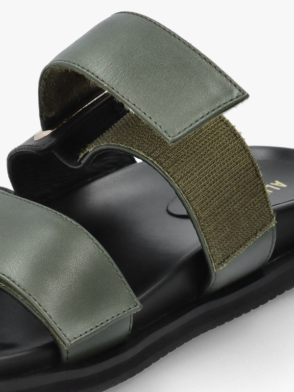 Pacey Black & Khaki Leather Two Bar Mules