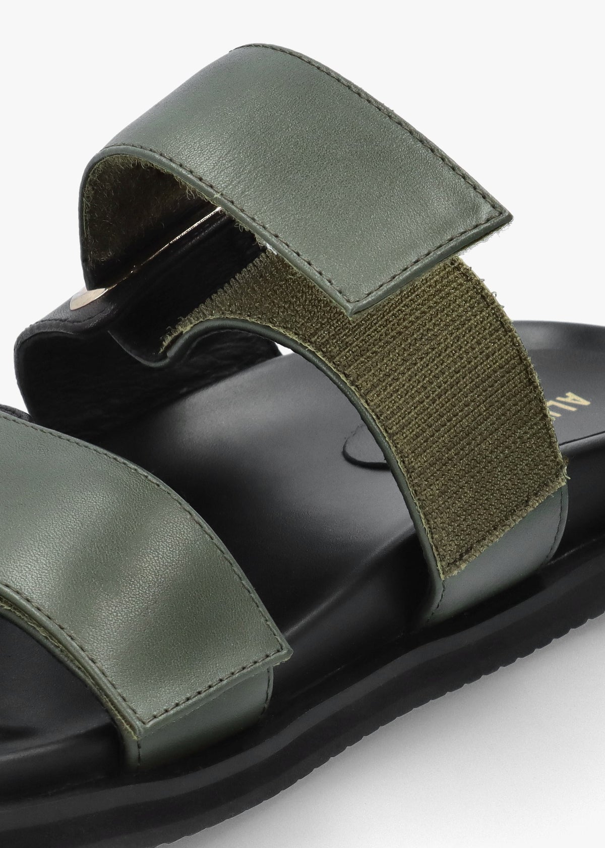 Pacey Black & Khaki Leather Two Bar Mules