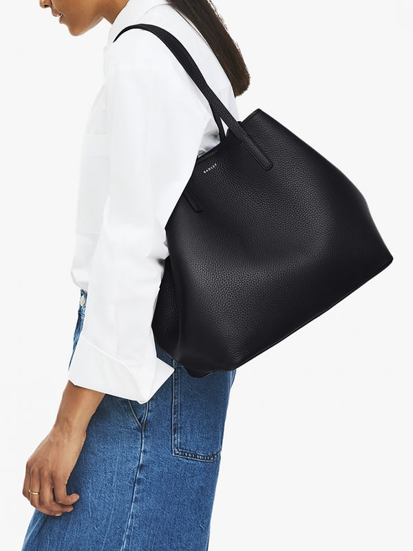 Large Dukes Place Open Top Black Leather Tote Bag