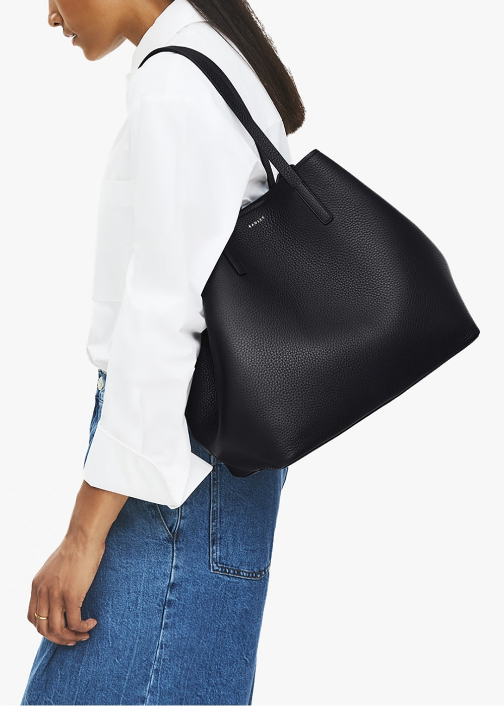 Large Dukes Place Open Top Black Leather Tote Bag