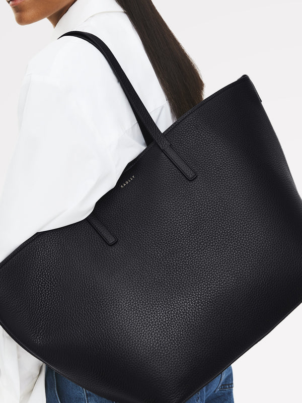 Large Dukes Place Open Top Black Leather Tote Bag