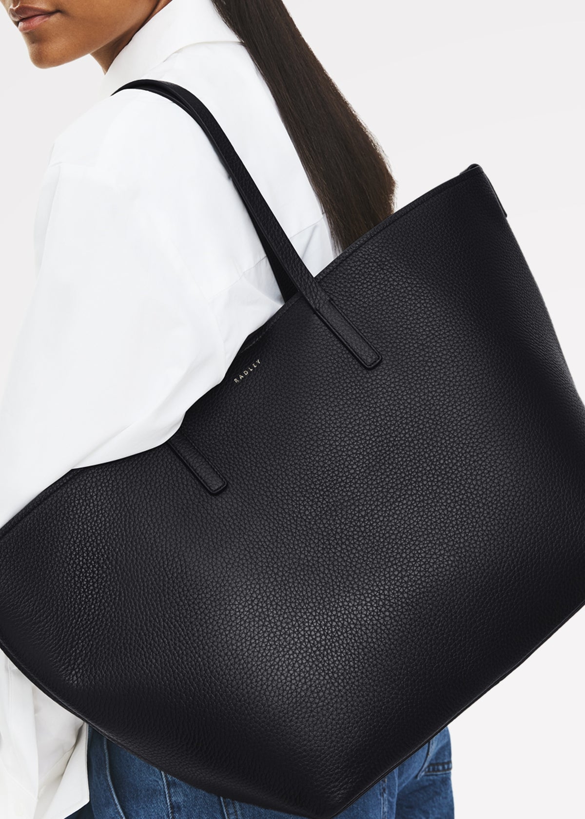 Large Dukes Place Open Top Black Leather Tote Bag