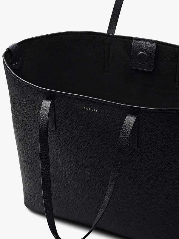 Large Dukes Place Open Top Black Leather Tote Bag