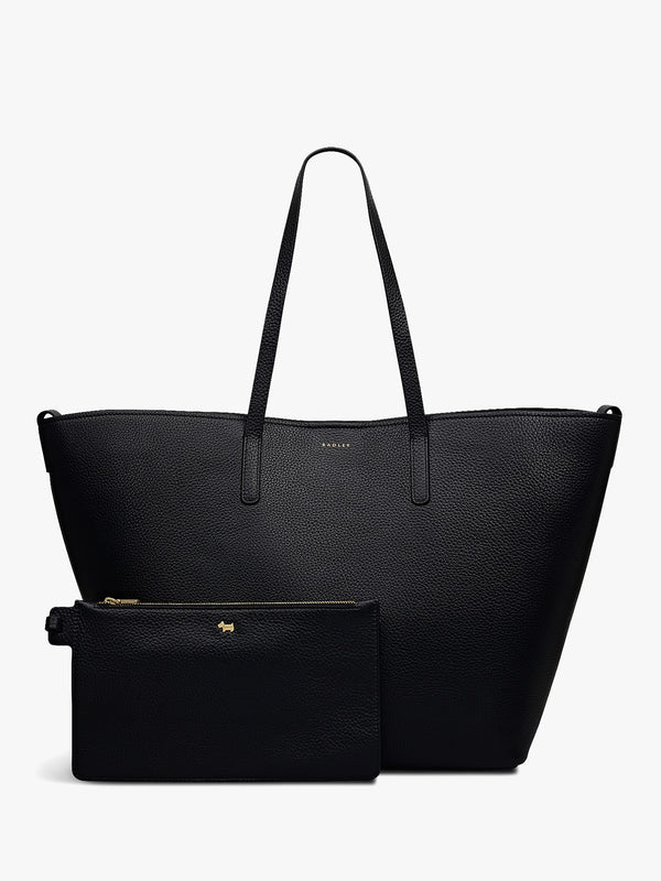 Large Dukes Place Open Top Black Leather Tote Bag