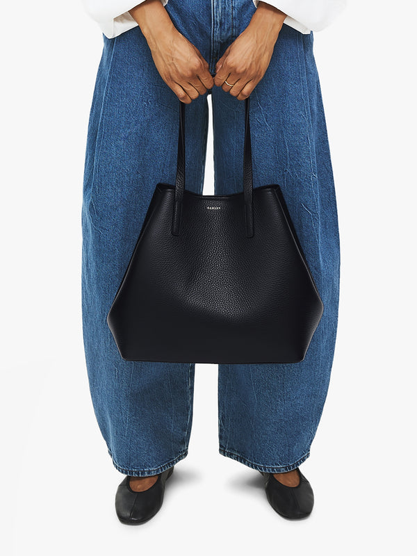 Large Dukes Place Open Top Black Leather Tote Bag