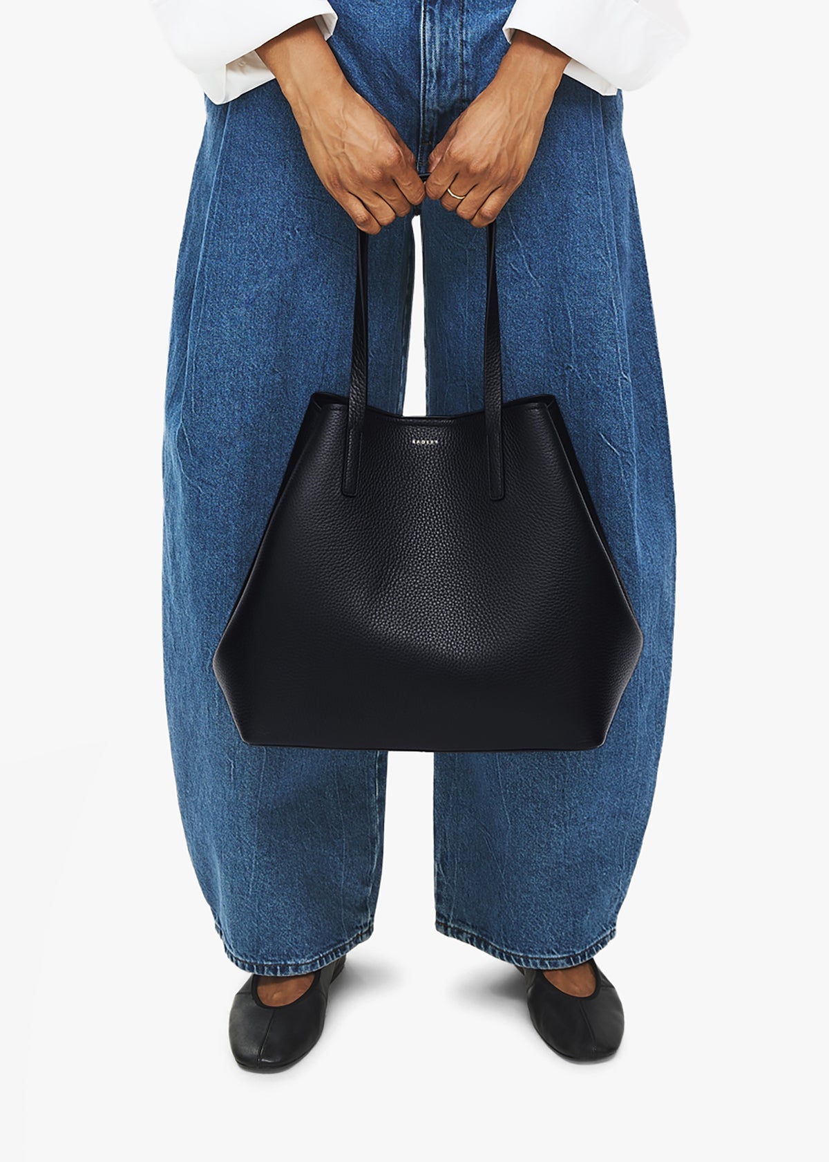 Large Dukes Place Open Top Black Leather Tote Bag