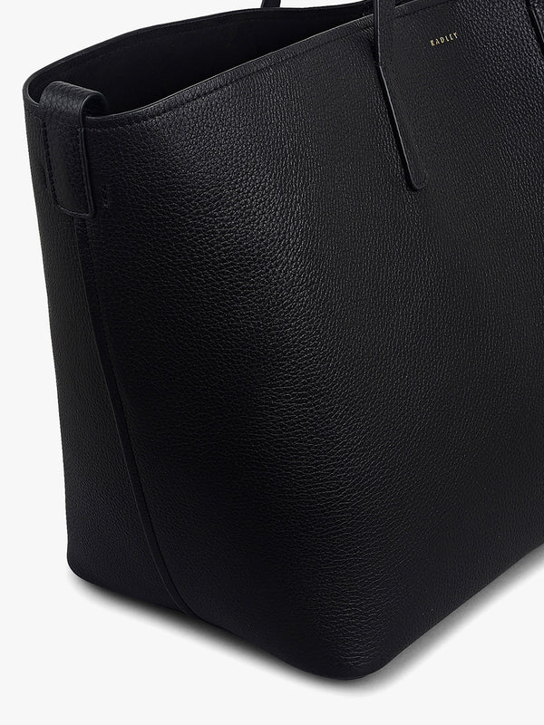 Large Dukes Place Open Top Black Leather Tote Bag