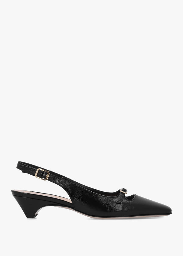 Nux Black Patent Leather Low Heel Court Shoes