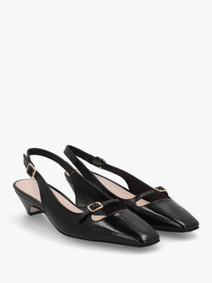Nux Black Patent Leather Low Heel Court Shoes