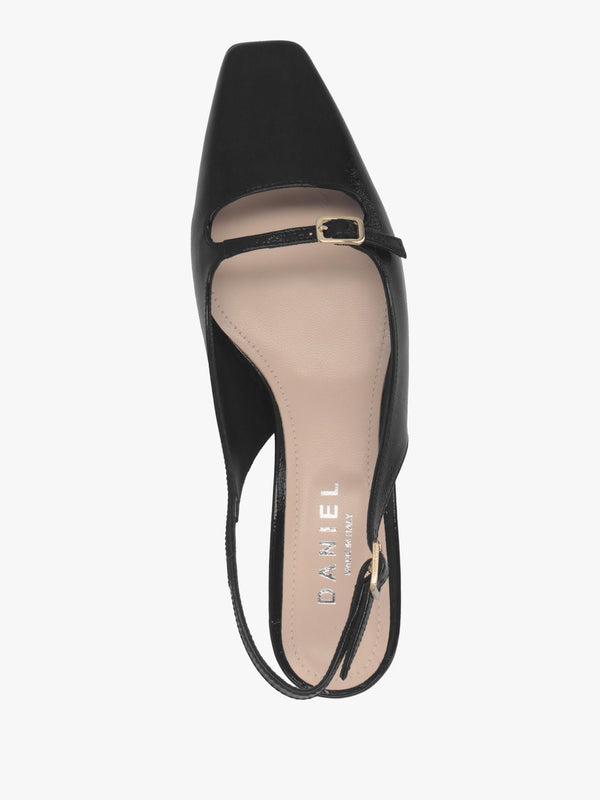 Nux Black Patent Leather Low Heel Court Shoes