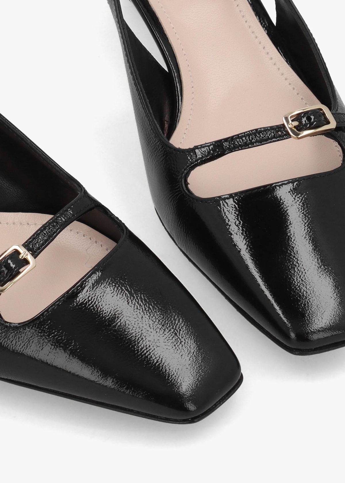 Nux Black Patent Leather Low Heel Court Shoes