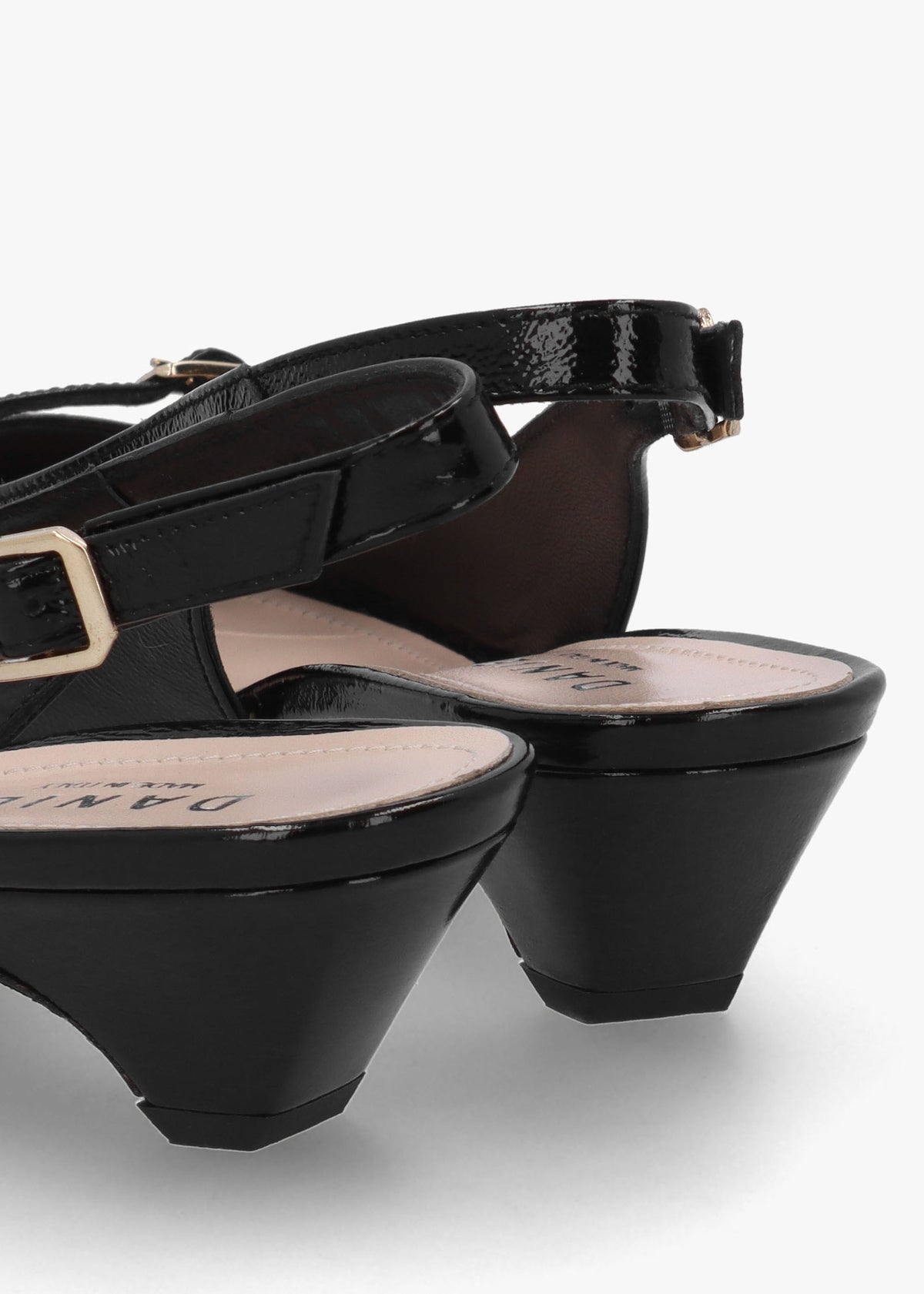 Nux Black Patent Leather Low Heel Court Shoes