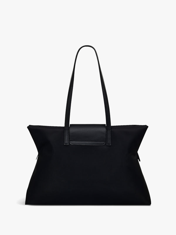 Medium Pockets Top Zip Black Tote Bag