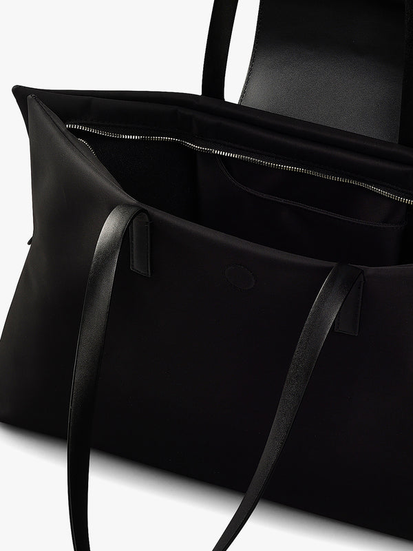 Medium Pockets Top Zip Black Tote Bag