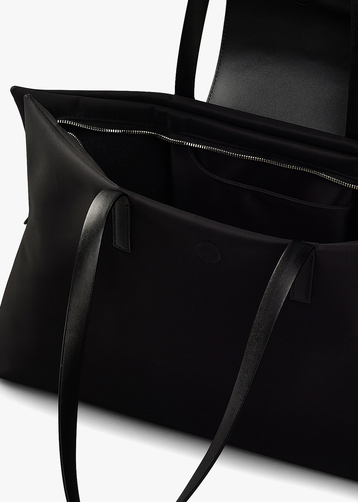 Medium Pockets Top Zip Black Tote Bag