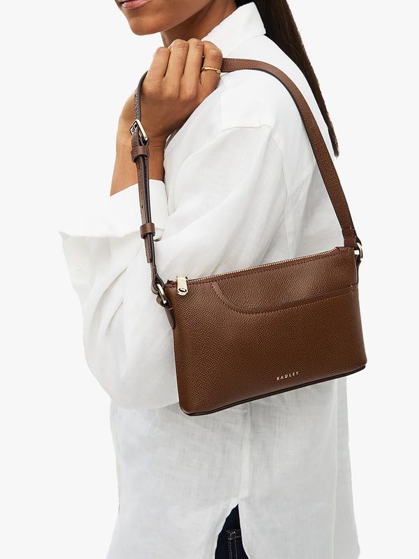Mini Pockets Top Zip EW Chocolate Leather Shoulder Bag