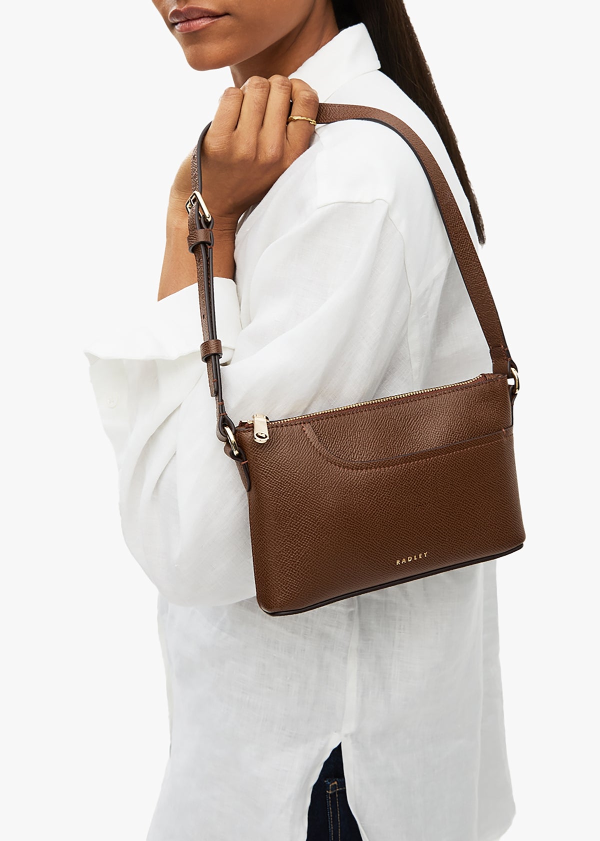 Mini Pockets Top Zip EW Chocolate Leather Shoulder Bag