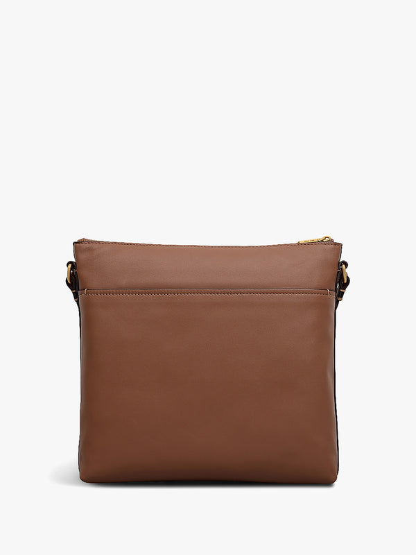 Large Pockets Top Zip NS Saddle Leather Cross-Body Bag