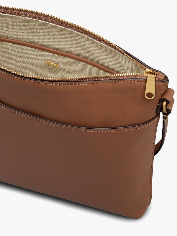 Large Pockets Top Zip NS Saddle Leather Cross-Body Bag