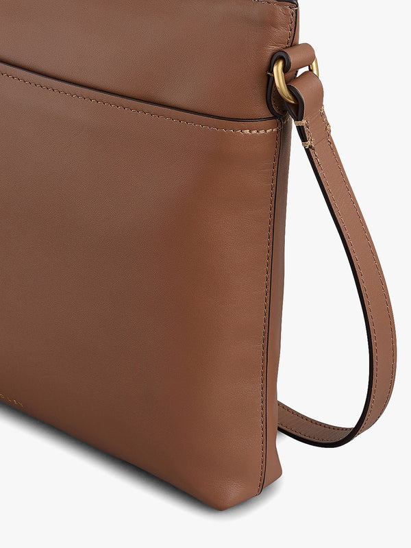 Large Pockets Top Zip NS Saddle Leather Cross-Body Bag