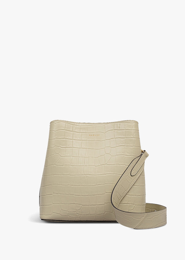 Dukes Place Moc Croc Medium Compartment Snow Leather Cross-Body Bag