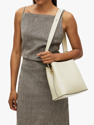 Dukes Place Moc Croc Medium Compartment Snow Leather Cross-Body Bag