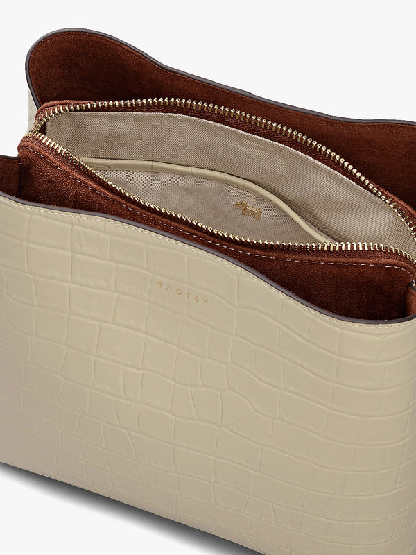 Dukes Place Moc Croc Medium Compartment Snow Leather Cross-Body Bag