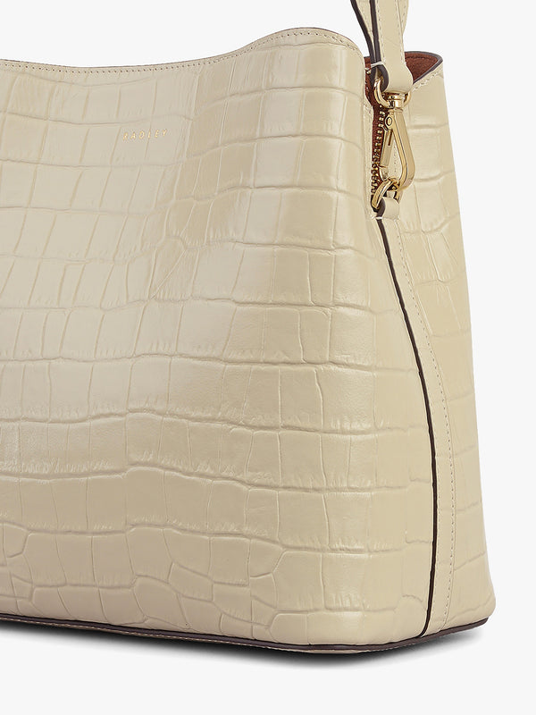 Dukes Place Moc Croc Medium Compartment Snow Leather Cross-Body Bag