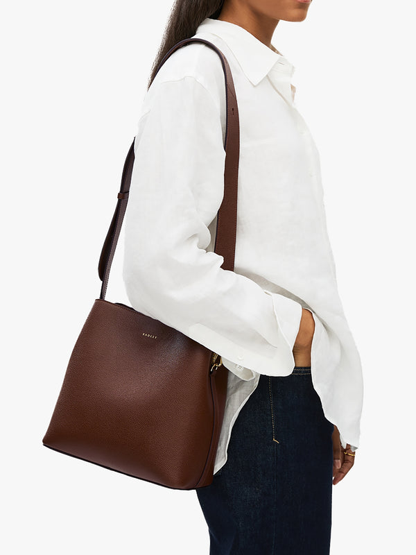 Dukes Place Medium Compartment Textured Chocolate Leather Cross-Body Bag