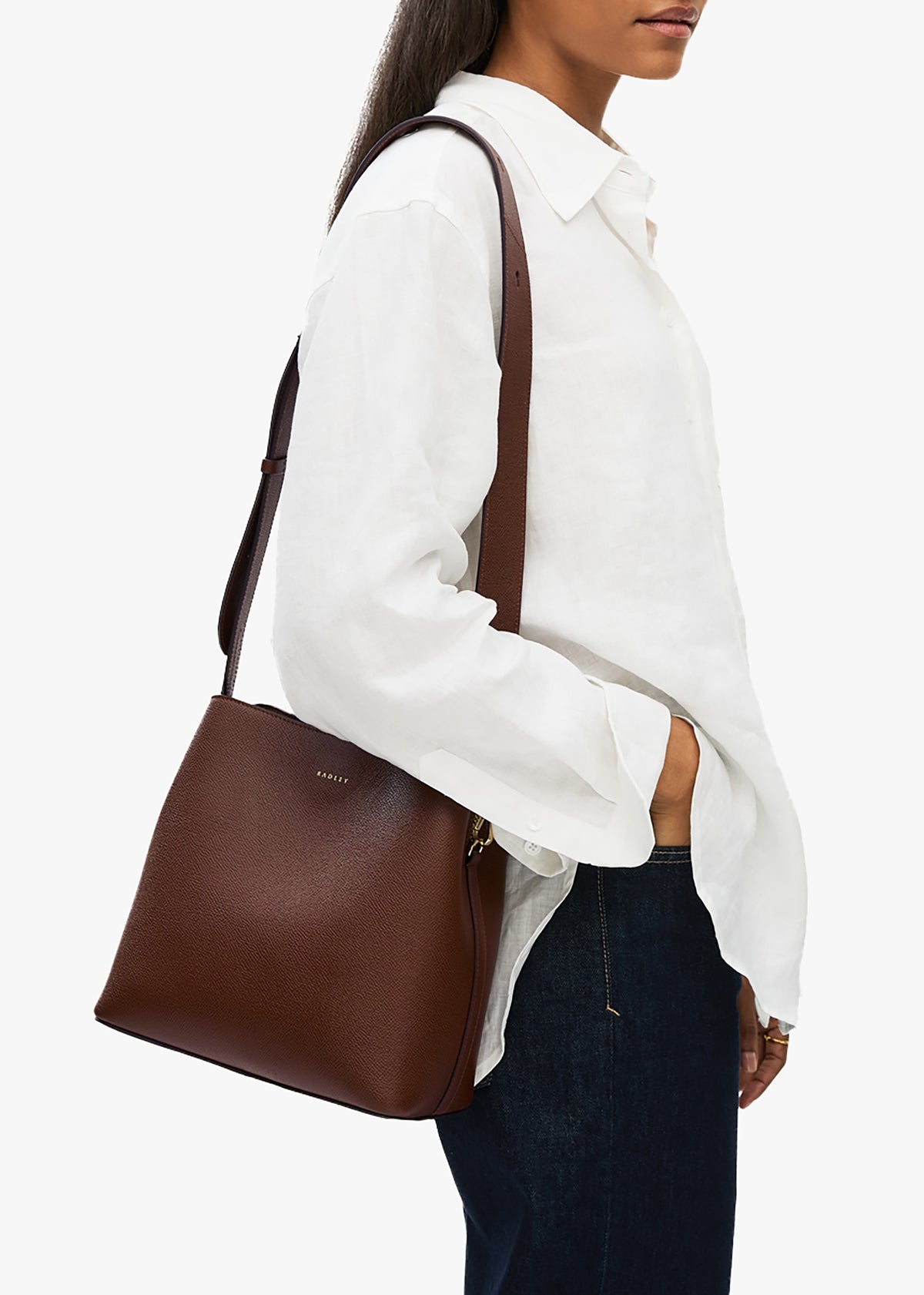 Dukes Place Medium Compartment Textured Chocolate Leather Cross-Body Bag