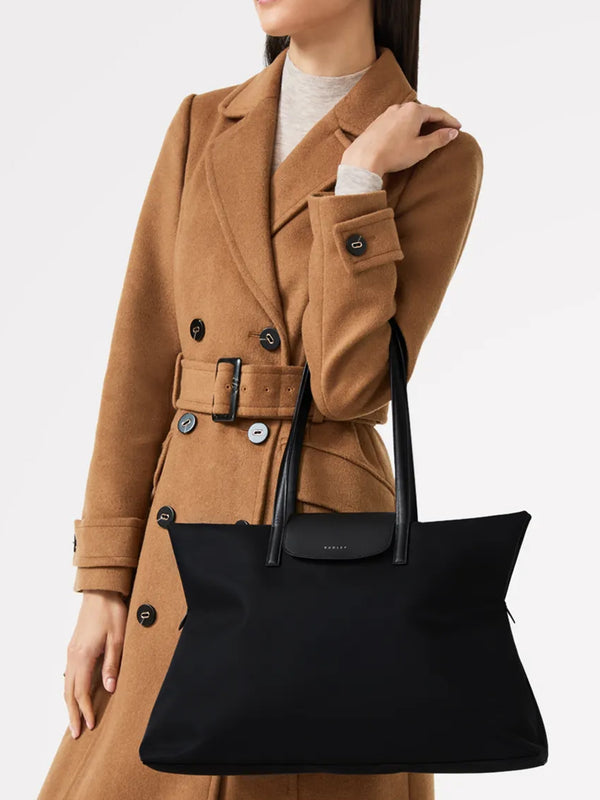 Medium Pockets Top Zip Black Tote Bag